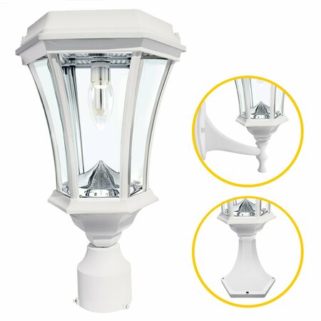 GAMA SONIC Victorian Bulb Solar Light w/GS Solar Light Bulb, Wall/Pier/3 in. Fitter Mounts, White 94B233